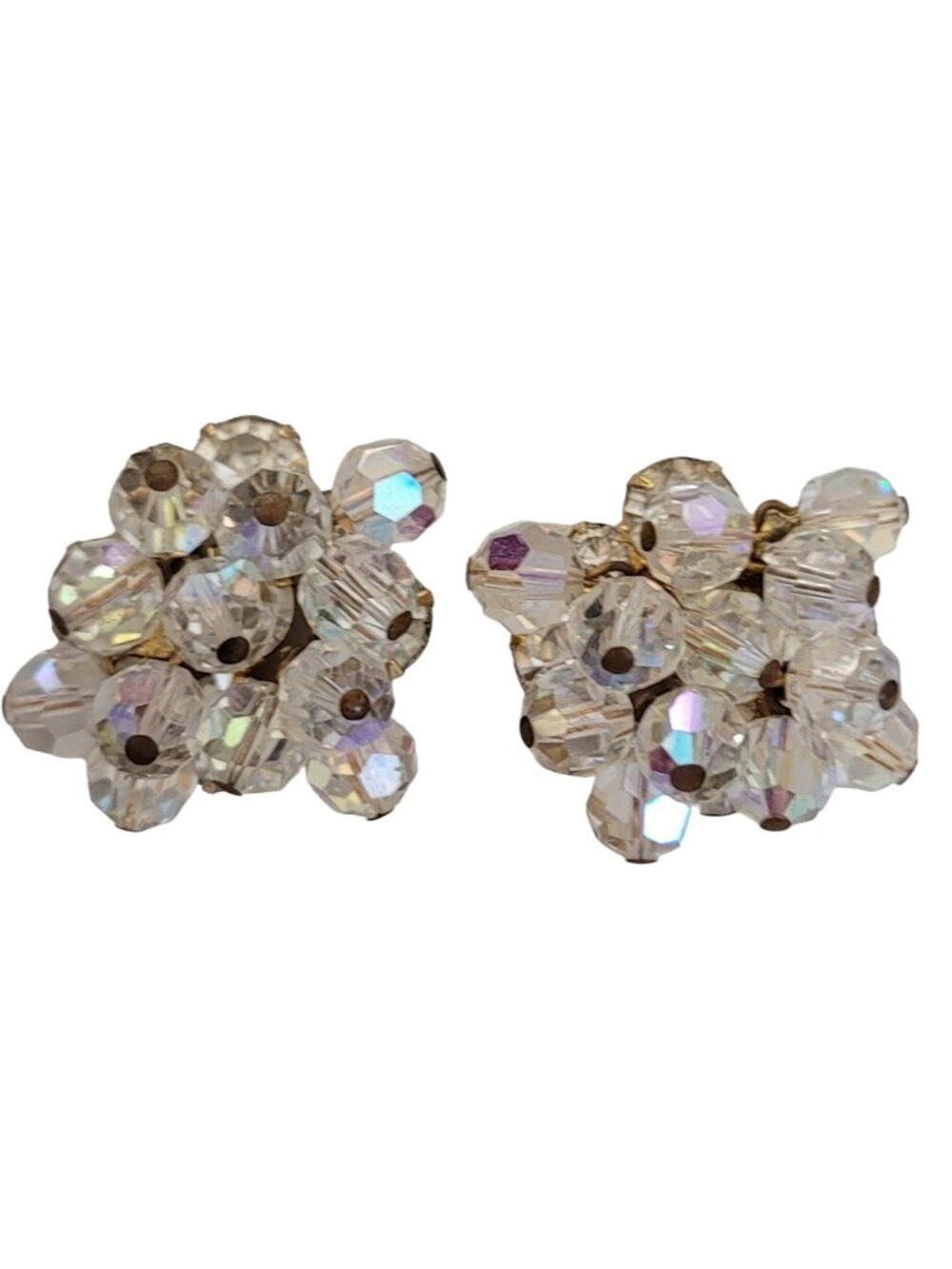 D&E Juliana Gold Tone Clear AB Beaded Clip-On Earrings K400